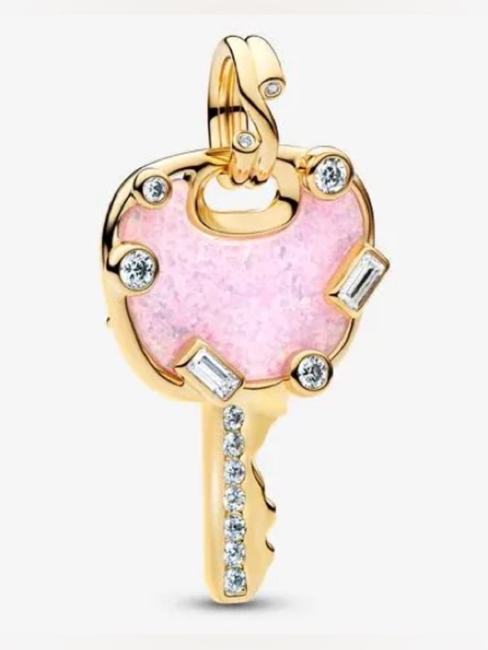 Pandora Opalescent Pink Love Key Large Dangle Charm 14k gold plating